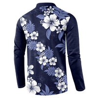 Hawaiian Hibiscus Tribal Floral Blue Button Sweatshirt Polynesian Tapa Pattern LT01 - Polynesian Pride