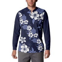 Hawaiian Hibiscus Tribal Floral Blue Button Sweatshirt Polynesian Tapa Pattern LT01 - Polynesian Pride