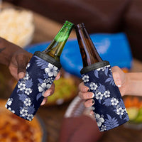 Hawaiian Hibiscus Tribal Floral Blue 4 in 1 Can Cooler Tumbler Polynesian Tapa Pattern - Polynesian Pride
