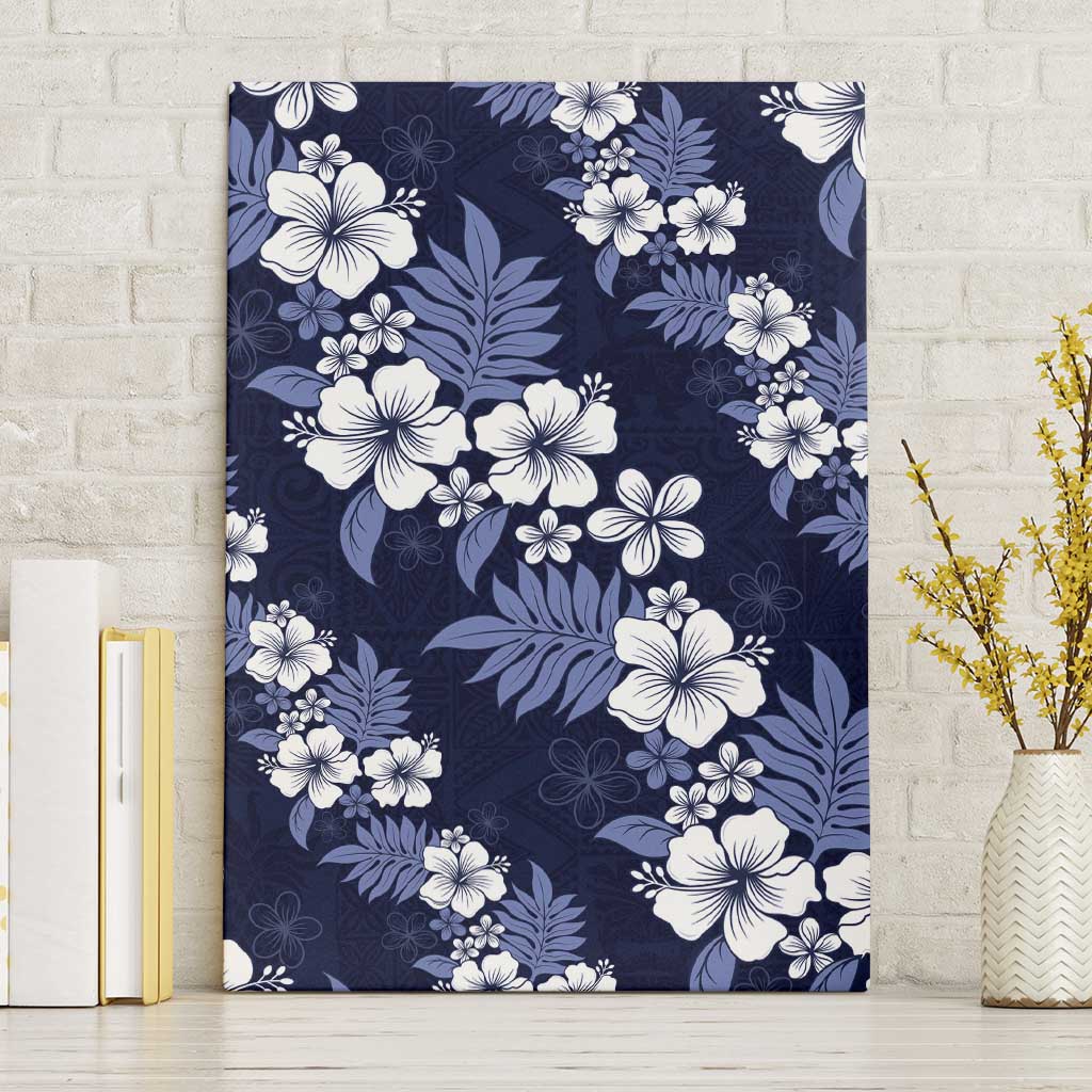 Hawaiian Hibiscus Tribal Floral Blue Canvas Wall Art Polynesian Tapa Pattern LT01 Without Frame Blue - Polynesian Pride