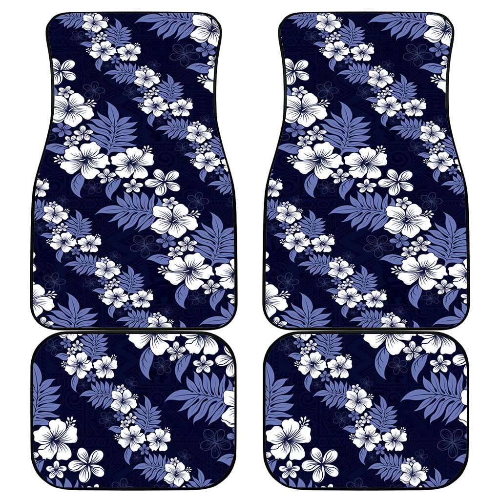 Hawaiian Hibiscus Tribal Floral Blue Car Mats Polynesian Tapa Pattern - Polynesian Pride