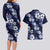 Hawaiian Hibiscus Tribal Floral Blue Couples Matching Long Sleeve Bodycon Dress and Hawaiian Shirt Polynesian Tapa Pattern - Polynesian Pride