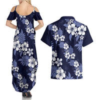 Hawaiian Hibiscus Tribal Floral Blue Couples Matching Summer Maxi Dress and Hawaiian Shirt Polynesian Tapa Pattern LT01 - Polynesian Pride