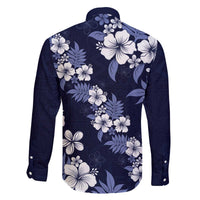 Hawaiian Hibiscus Tribal Floral Blue Family Matching Off The Shoulder Long Sleeve Dress and Hawaiian Shirt Polynesian Tapa Pattern LT01 - Polynesian Pride