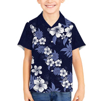 Hawaiian Hibiscus Tribal Floral Blue Family Matching Off The Shoulder Long Sleeve Dress and Hawaiian Shirt Polynesian Tapa Pattern LT01 Son's Shirt Blue - Polynesian Pride