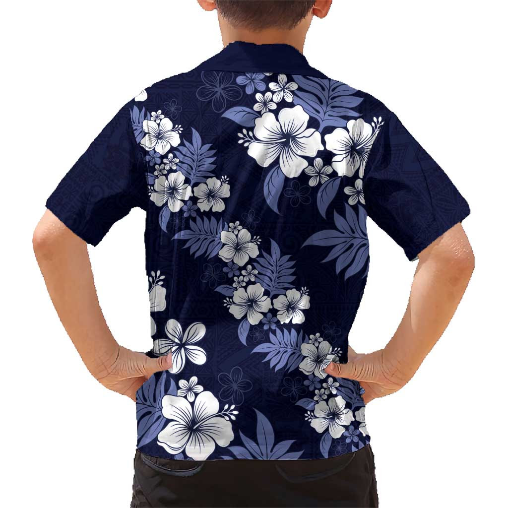 Hawaiian Hibiscus Tribal Floral Blue Family Matching Short Sleeve Bodycon Dress and Hawaiian Shirt Polynesian Tapa Pattern LT01 - Polynesian Pride