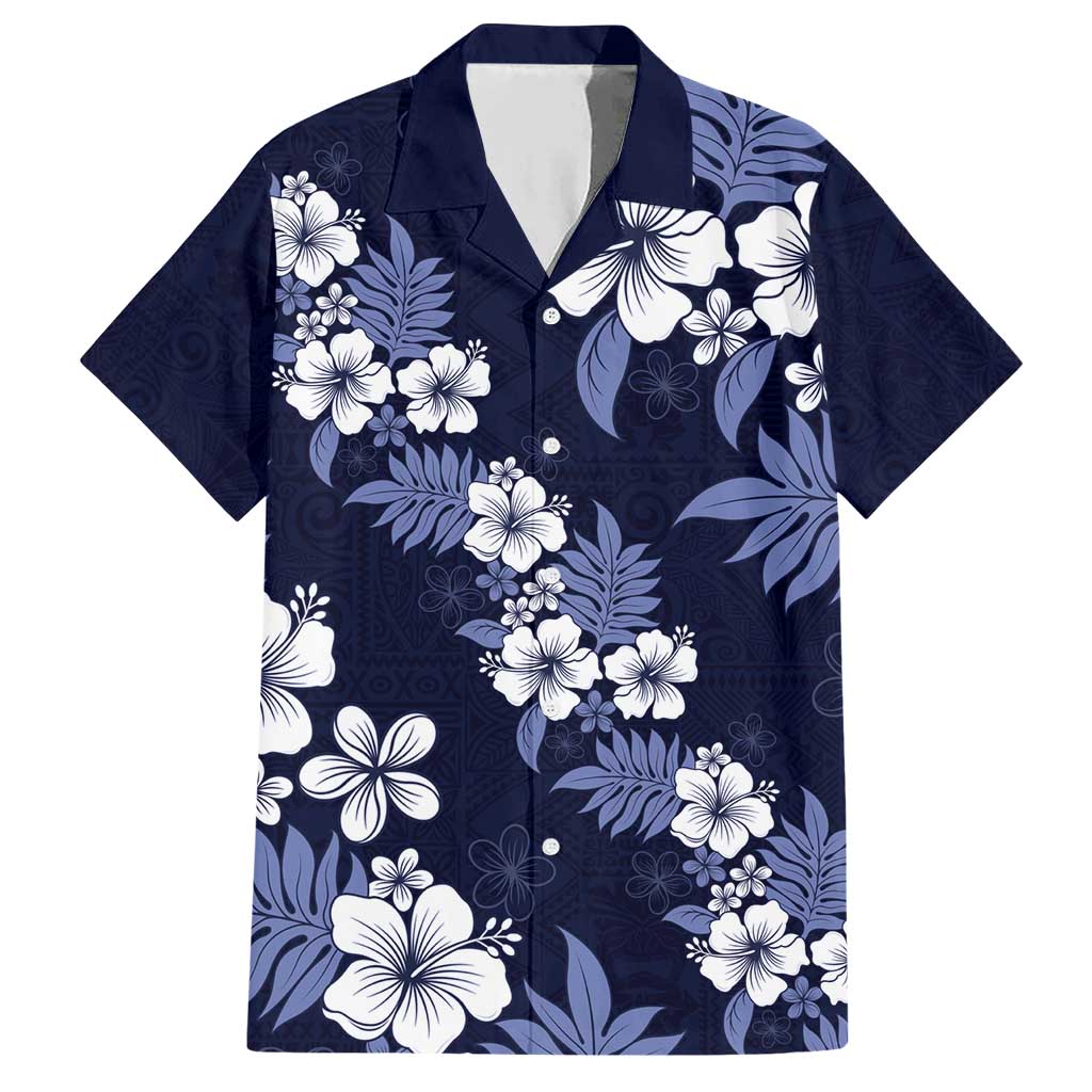 Hawaiian Hibiscus Tribal Floral Blue Family Matching Short Sleeve Bodycon Dress and Hawaiian Shirt Polynesian Tapa Pattern LT01 Dad's Shirt - Short Sleeve Blue - Polynesian Pride