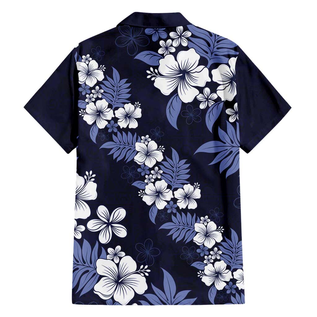 Hawaiian Hibiscus Tribal Floral Blue Family Matching Short Sleeve Bodycon Dress and Hawaiian Shirt Polynesian Tapa Pattern LT01 - Polynesian Pride