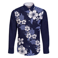 Hawaiian Hibiscus Tribal Floral Blue Family Matching Summer Maxi Dress and Hawaiian Shirt Polynesian Tapa Pattern LT01 Dad's Shirt - Long Sleeve Blue - Polynesian Pride