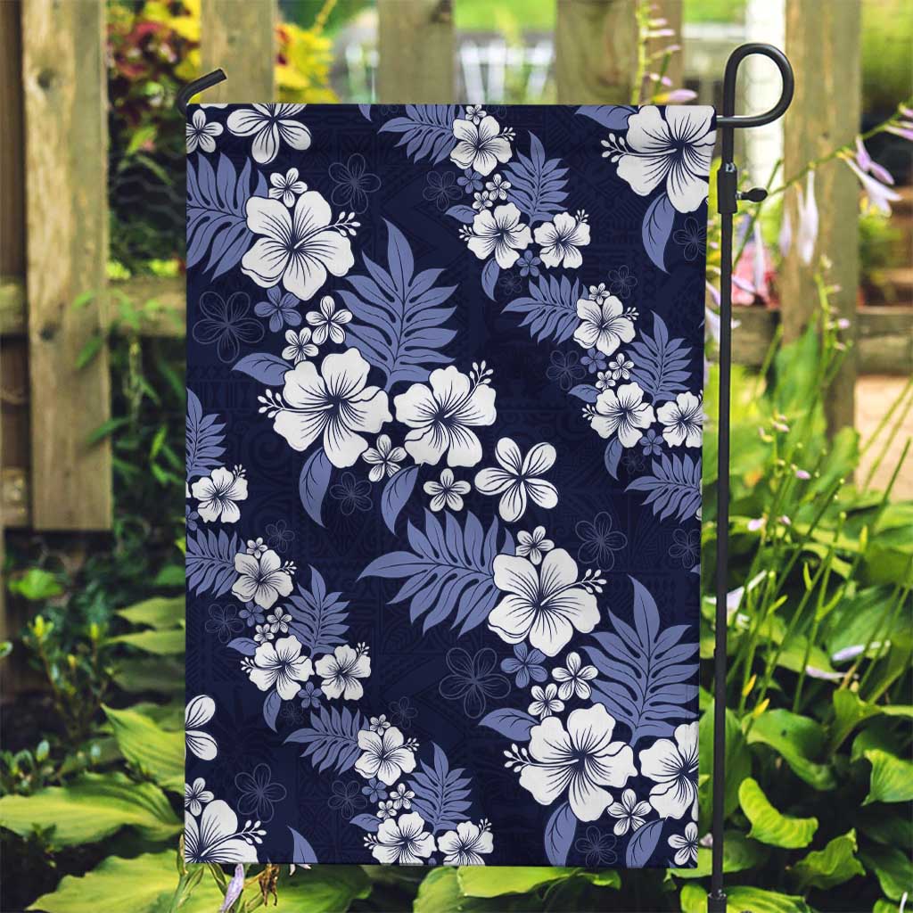 Hawaiian Hibiscus Tribal Floral Blue Garden Flag Polynesian Tapa Pattern - Polynesian Pride