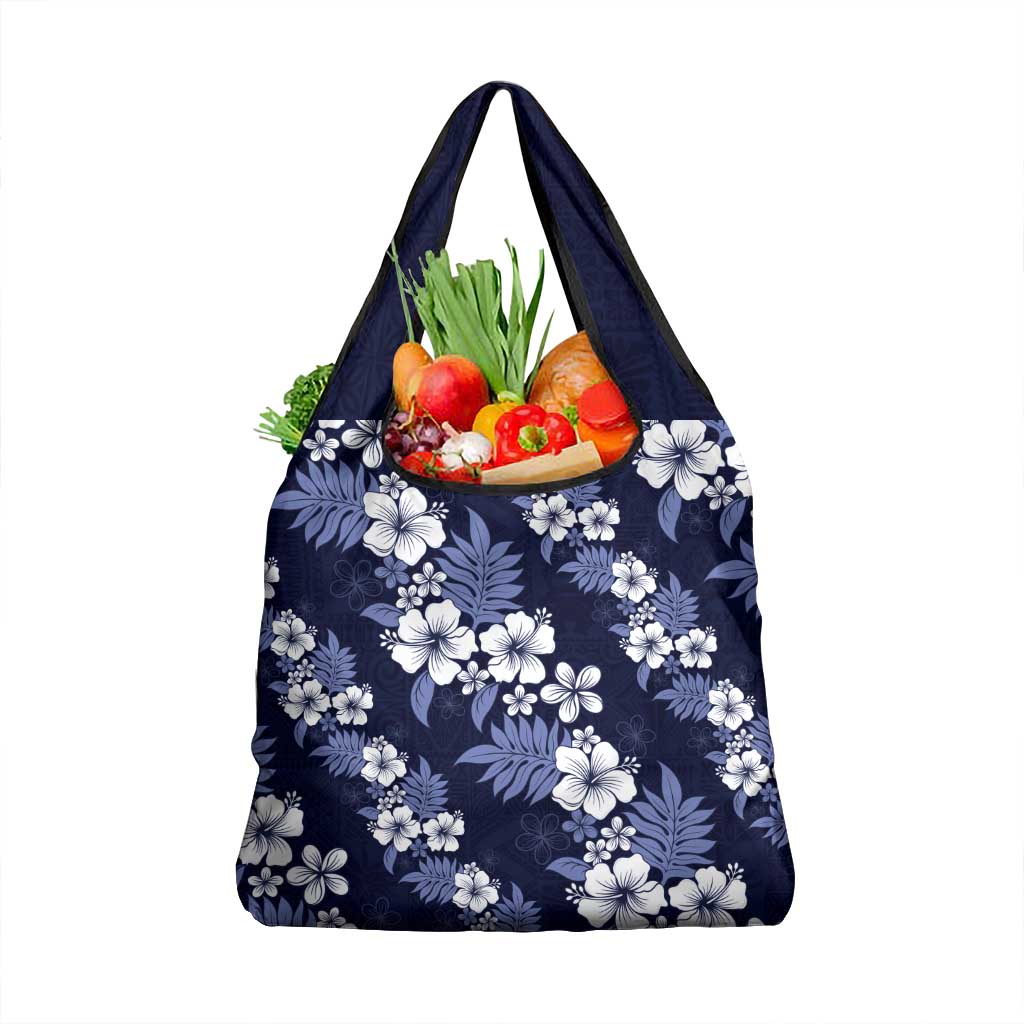 Hawaiian Hibiscus Tribal Floral Blue Grocery Bag Polynesian Tapa Pattern LT01 1-pack One Size Blue - Polynesian Pride