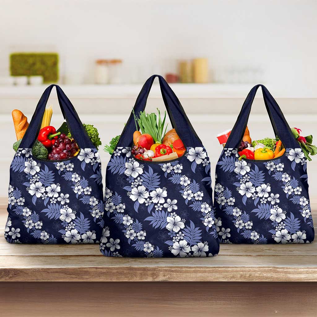 Hawaiian Hibiscus Tribal Floral Blue Grocery Bag Polynesian Tapa Pattern LT01 3-pack One Size Blue - Polynesian Pride