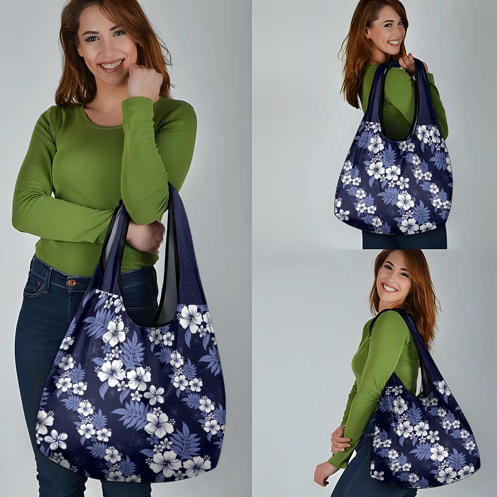Hawaiian Hibiscus Tribal Floral Blue Grocery Bag Polynesian Tapa Pattern LT01 - Polynesian Pride