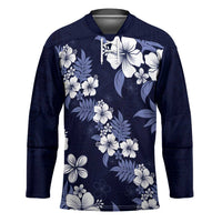 Hawaiian Hibiscus Tribal Floral Blue Hockey Jersey Polynesian Tapa Pattern - Polynesian Pride