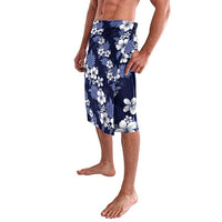 Hawaiian Hibiscus Tribal Floral Blue Lavalava Polynesian Tapa Pattern - Polynesian Pride