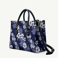 Hawaiian Hibiscus Tribal Floral Blue Leather Bag Polynesian Tapa Pattern - Polynesian Pride