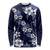 Hawaiian Hibiscus Tribal Floral Blue Long Sleeve Shirt Polynesian Tapa Pattern - Polynesian Pride