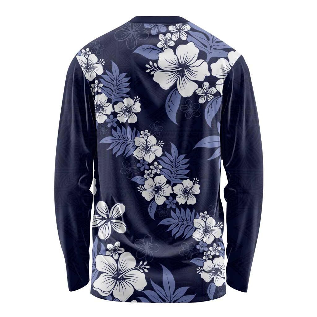 Hawaiian Hibiscus Tribal Floral Blue Long Sleeve Shirt Polynesian Tapa Pattern LT01 - Polynesian Pride