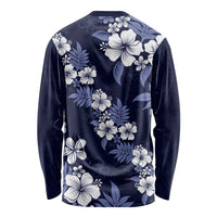 Hawaiian Hibiscus Tribal Floral Blue Long Sleeve Shirt Polynesian Tapa Pattern LT01 - Polynesian Pride