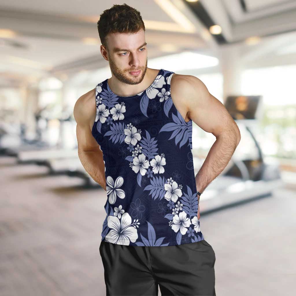 Hawaiian Hibiscus Tribal Floral Blue Men Tank Top Polynesian Tapa Pattern LT01 Blue - Polynesian Pride