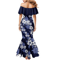 Hawaiian Hibiscus Tribal Floral Blue Mermaid Dress Polynesian Tapa Pattern - Polynesian Pride