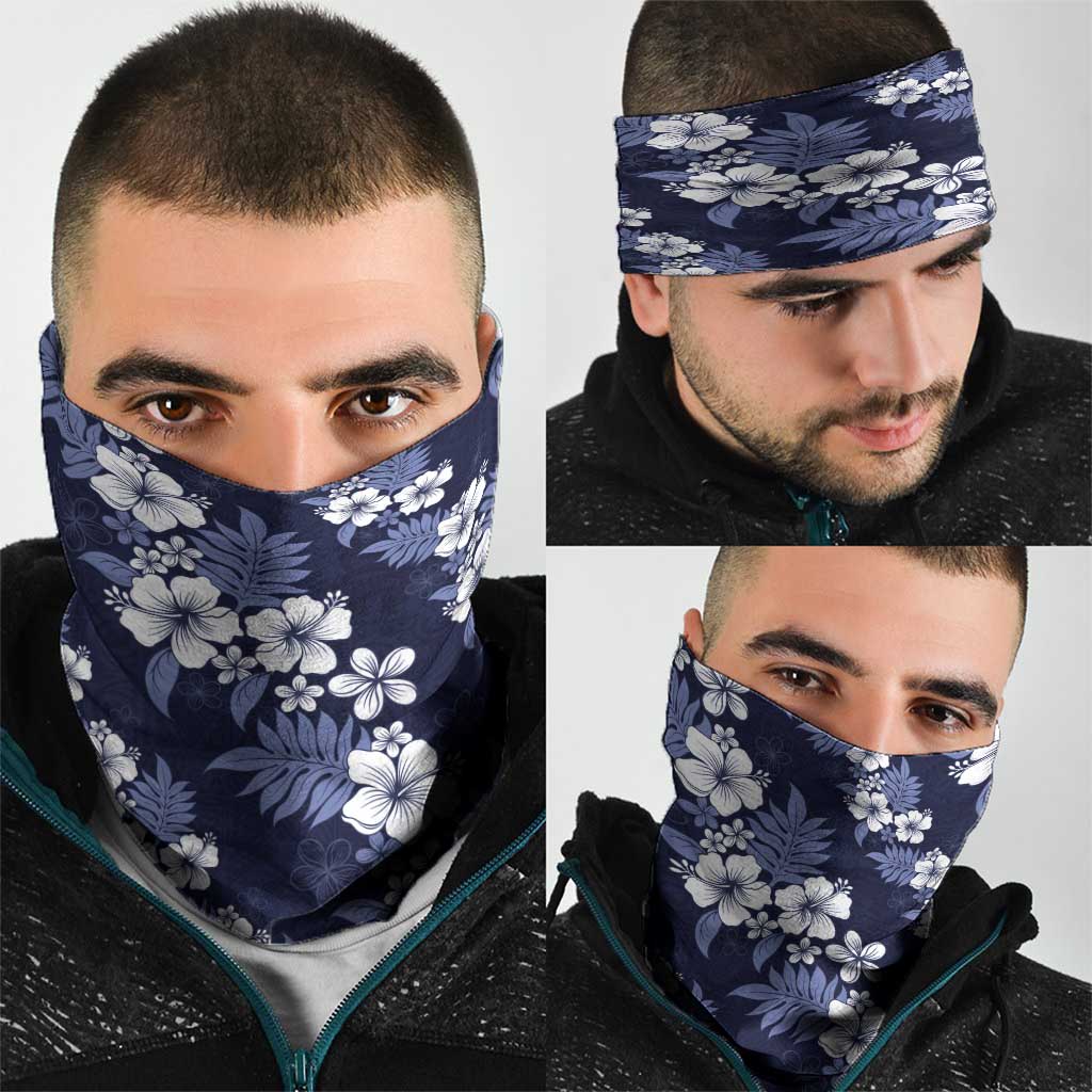 Hawaiian Hibiscus Tribal Floral Blue Neck Gaiter Polynesian Tapa Pattern - Polynesian Pride