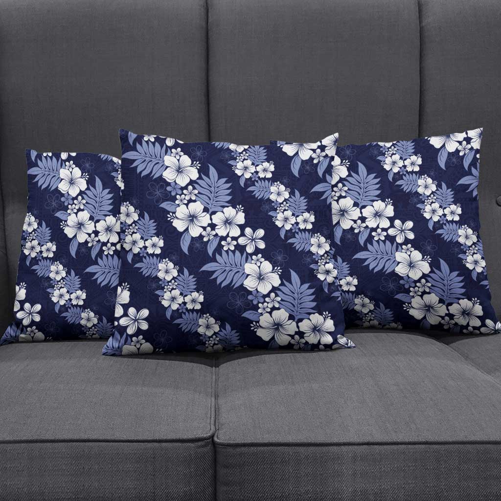 Hawaiian Hibiscus Tribal Floral Blue Pillow Cover Polynesian Tapa Pattern - Polynesian Pride