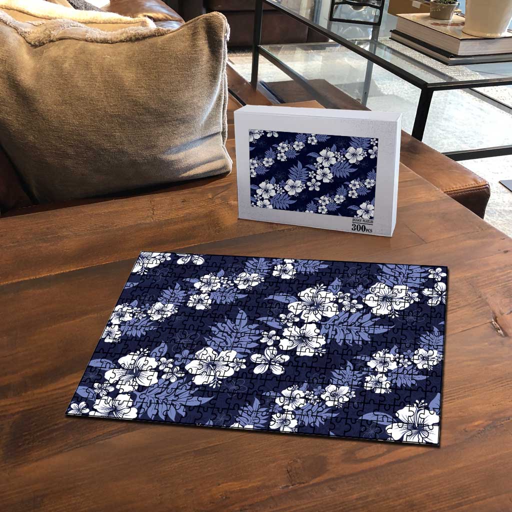 Hawaiian Hibiscus Tribal Floral Blue Puzzle Polynesian Tapa Pattern - Polynesian Pride