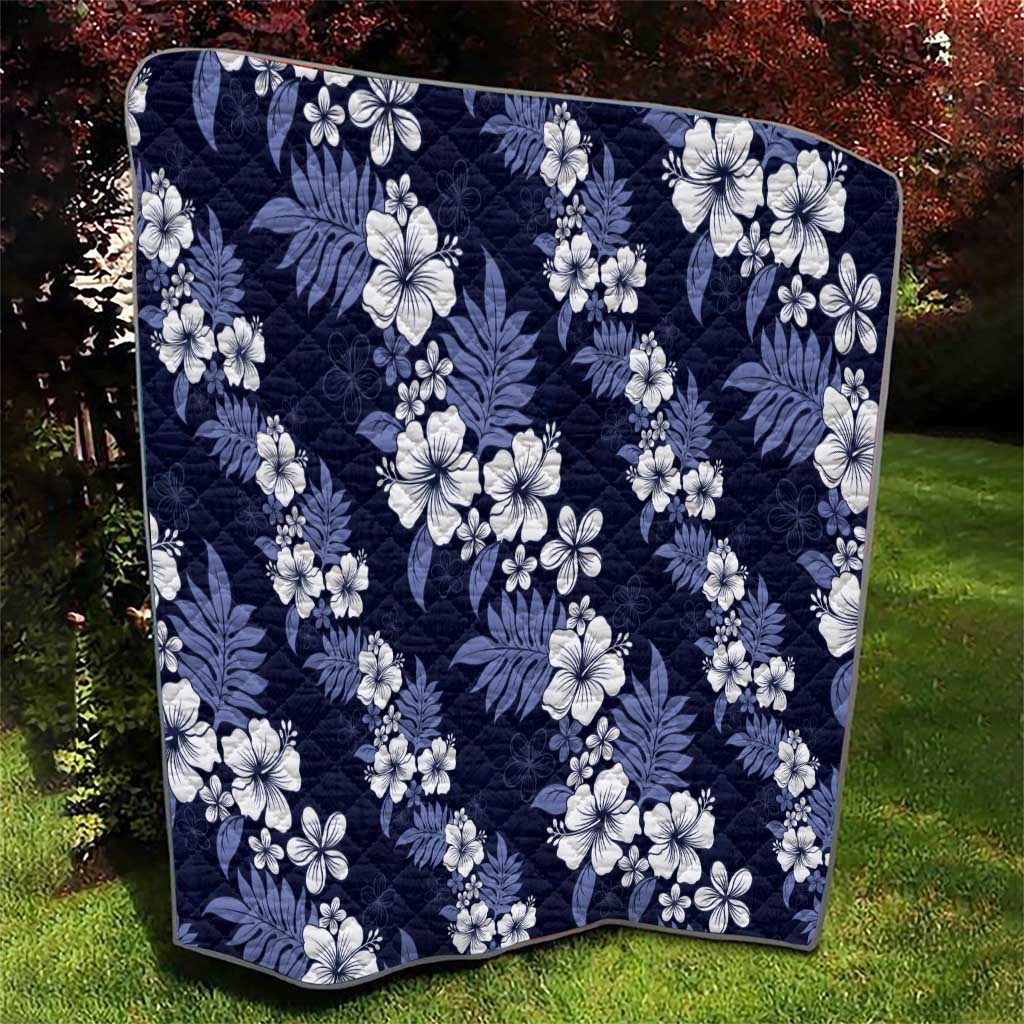 Hawaiian Hibiscus Tribal Floral Blue Quilt Polynesian Tapa Pattern - Polynesian Pride