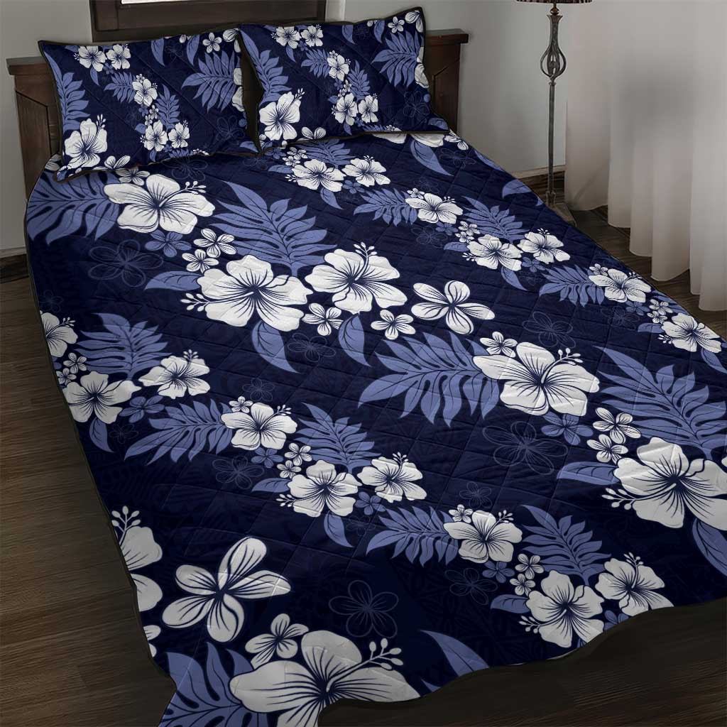 Hawaiian Hibiscus Tribal Floral Blue Quilt Bed Set Polynesian Tapa Pattern - Polynesian Pride