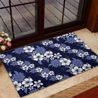 Hawaiian Hibiscus Tribal Floral Blue Rubber Doormat Polynesian Tapa Pattern LT01 - Polynesian Pride