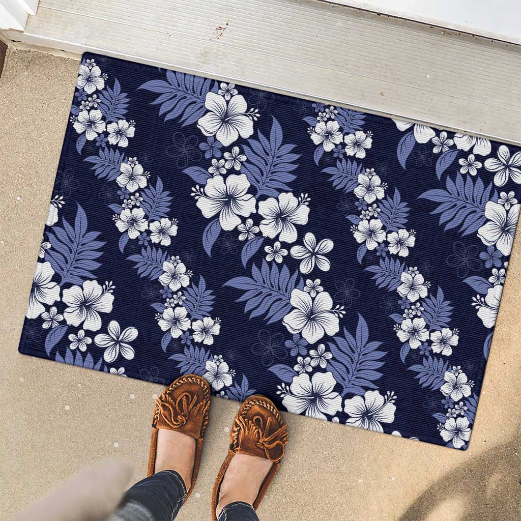 Hawaiian Hibiscus Tribal Floral Blue Rubber Doormat Polynesian Tapa Pattern LT01 - Polynesian Pride