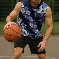 Hawaiian Hibiscus Tribal Floral Blue Sleeveless Hoodie Polynesian Tapa Pattern - Polynesian Pride