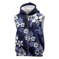 Hawaiian Hibiscus Tribal Floral Blue Sleeveless Zip Hoodie Polynesian Tapa Pattern - Polynesian Pride