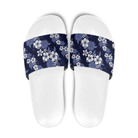 Hawaiian Hibiscus Tribal Floral Blue Slide Sandals Polynesian Tapa Pattern - Polynesian Pride