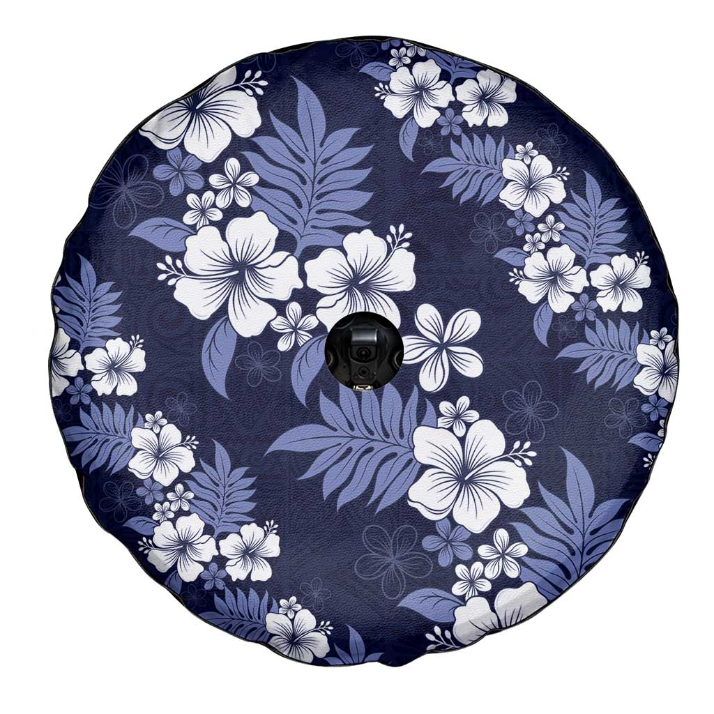 Hawaiian Hibiscus Tribal Floral Blue Spare Tire Cover Polynesian Tapa Pattern - Polynesian Pride