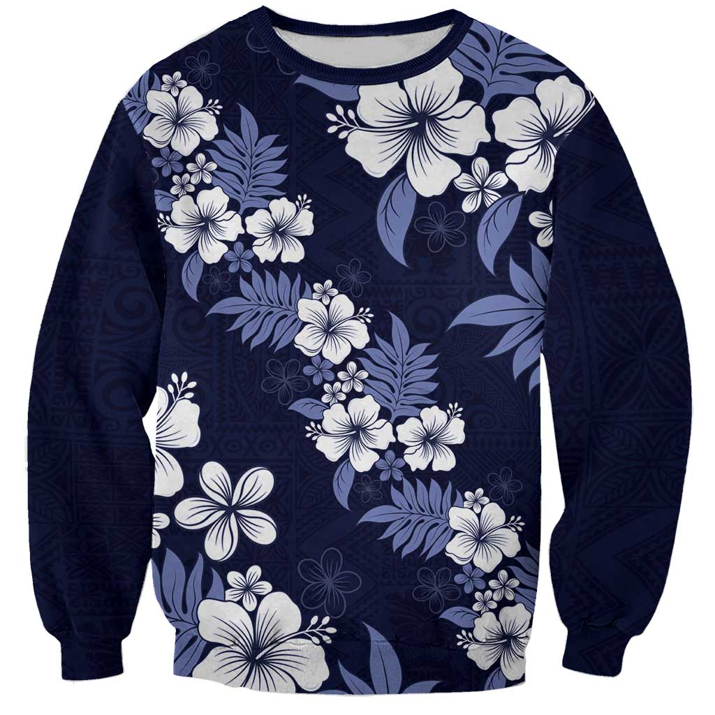 Hawaiian Hibiscus Tribal Floral Blue Sweatshirt Polynesian Tapa Pattern LT01 Unisex Blue - Polynesian Pride