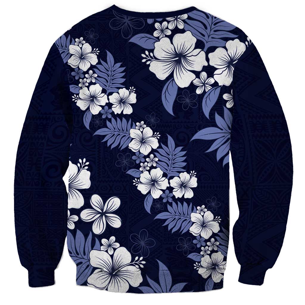 Hawaiian Hibiscus Tribal Floral Blue Sweatshirt Polynesian Tapa Pattern LT01 - Polynesian Pride