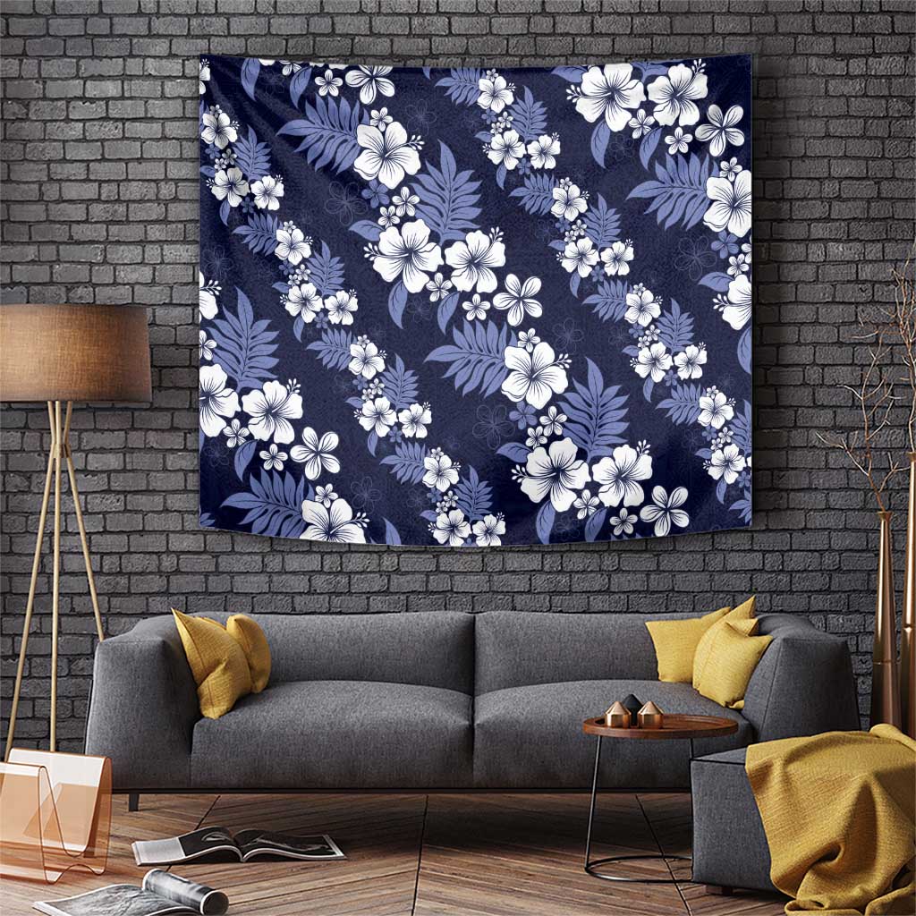 Hawaiian Hibiscus Tribal Floral Blue Tapestry Polynesian Tapa Pattern - Polynesian Pride