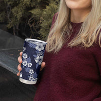 Hawaiian Hibiscus Tribal Floral Blue Tumbler Cup Polynesian Tapa Pattern - Polynesian Pride