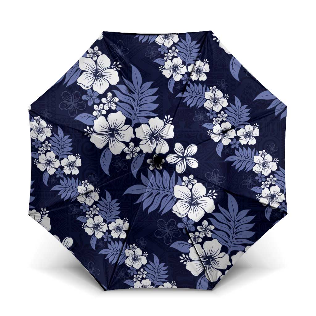 Hawaiian Hibiscus Tribal Floral Blue Umbrella Polynesian Tapa Pattern - Polynesian Pride