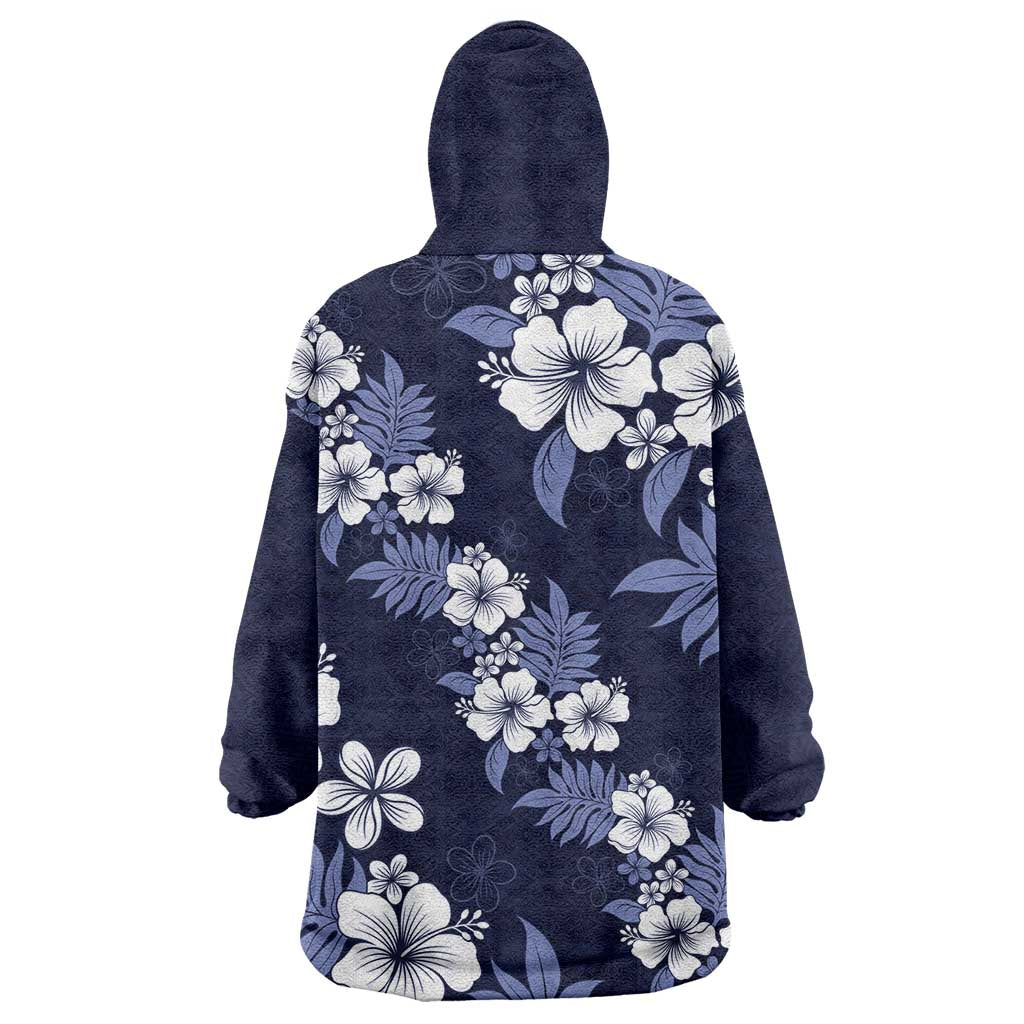 Hawaiian Hibiscus Tribal Floral Blue Wearable Blanket Hoodie Polynesian Tapa Pattern LT01 - Polynesian Pride
