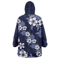 Hawaiian Hibiscus Tribal Floral Blue Wearable Blanket Hoodie Polynesian Tapa Pattern LT01 - Polynesian Pride