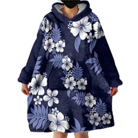 Hawaiian Hibiscus Tribal Floral Blue Wearable Blanket Hoodie Polynesian Tapa Pattern LT01 - Polynesian Pride