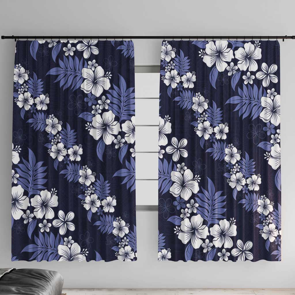 Hawaiian Hibiscus Tribal Floral Blue Window Curtain Polynesian Tapa Pattern - Polynesian Pride