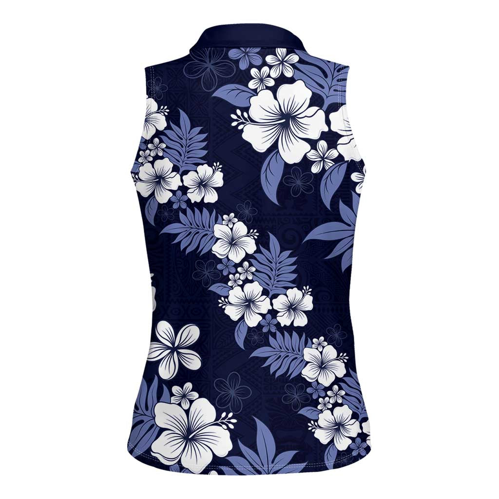 Hawaiian Hibiscus Tribal Floral Blue Women Sleeveless Polo Shirt Polynesian Tapa Pattern LT01 - Polynesian Pride