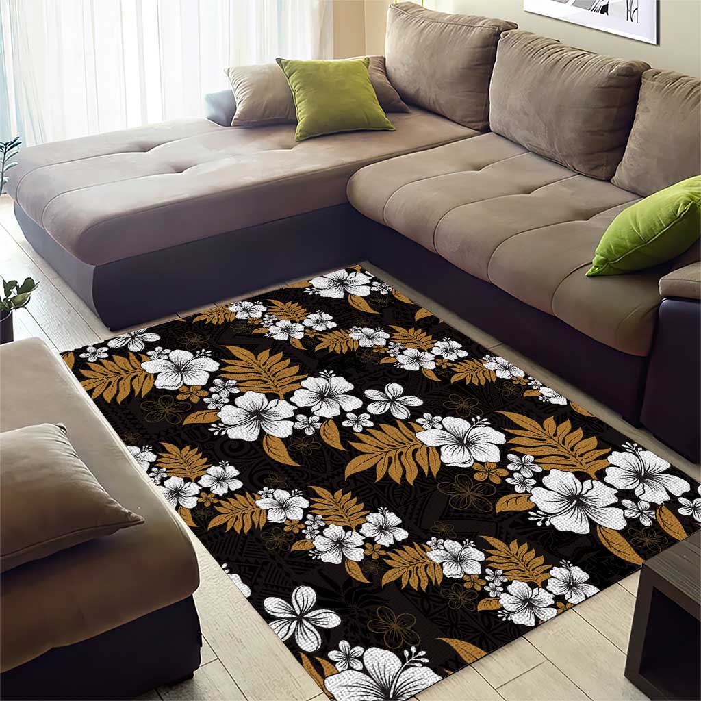 Hawaiian Hibiscus Tribal Floral Brown Area Rug Polynesian Tapa Pattern - Polynesian Pride