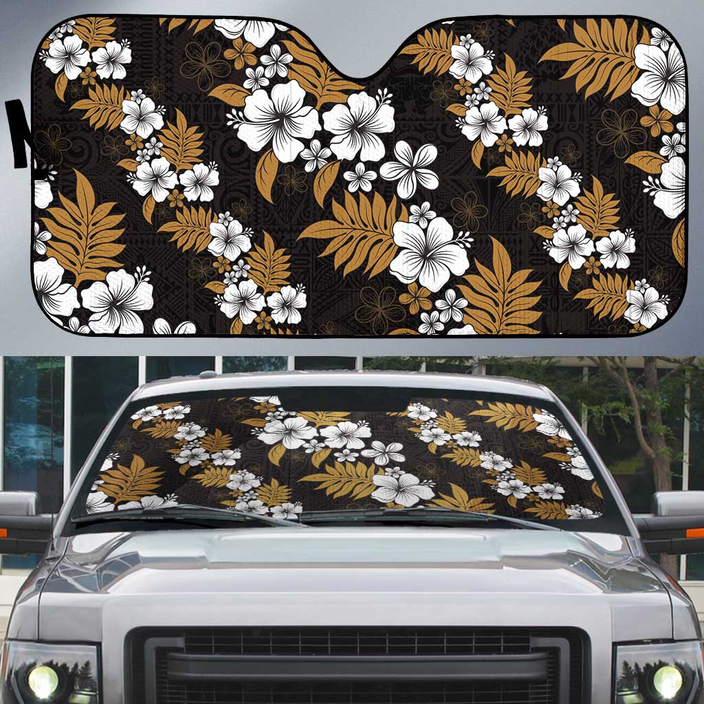 Hawaiian Hibiscus Tribal Floral Brown Auto Sun Shade Polynesian Tapa Pattern - Polynesian Pride