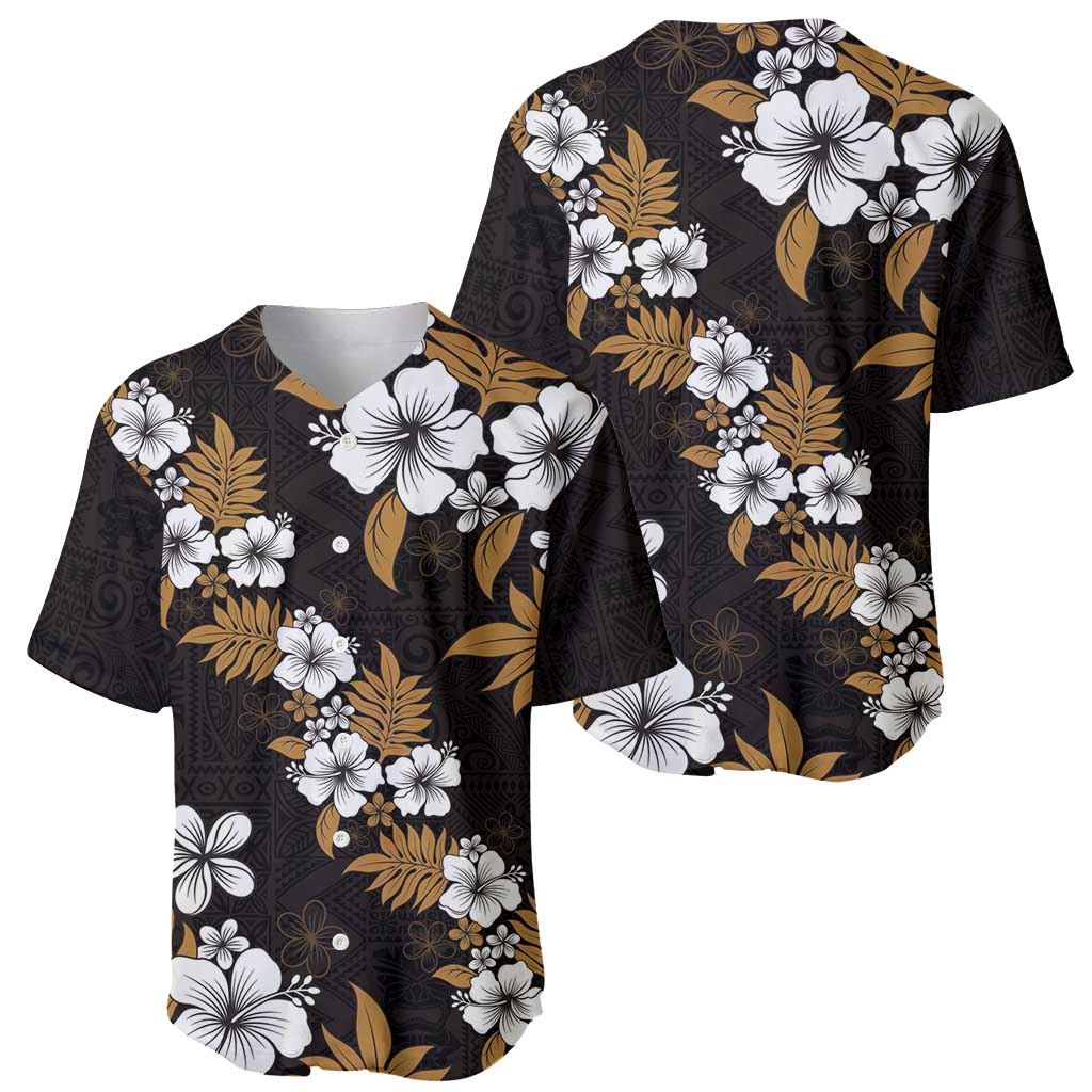 Hawaiian Hibiscus Tribal Floral Brown Baseball Jersey Polynesian Tapa Pattern - Polynesian Pride