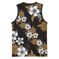 Hawaiian Hibiscus Tribal Floral Brown Basketball Jersey Polynesian Tapa Pattern - Polynesian Pride